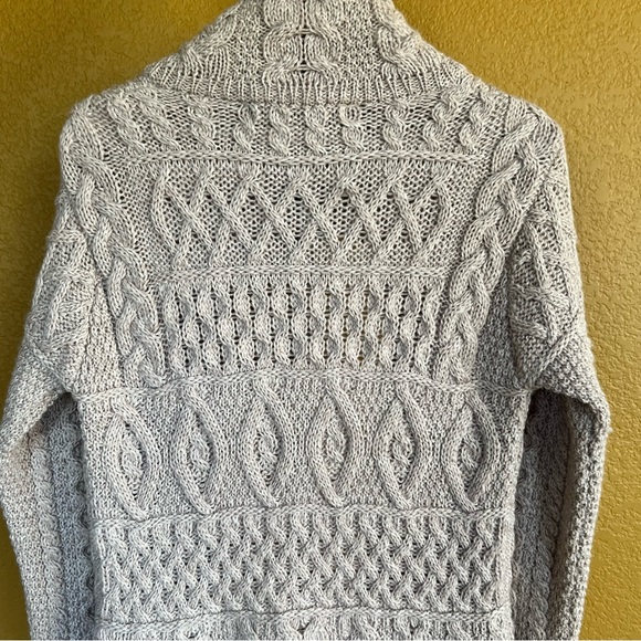 Inis Crafts Merino Wool Long Full-Zip Tunic Cardigan Sweater Beige - Picture 5 of 12